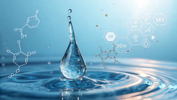 Liquid supplement drops dissolving in water to illustrate enhanced bioavailability